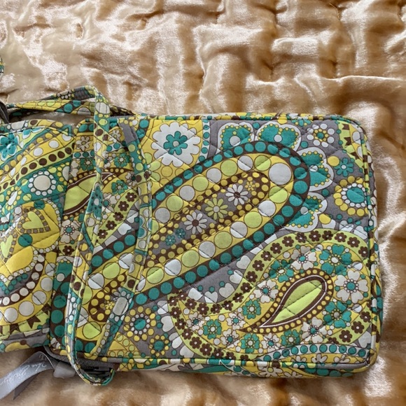 VERA BRADLEY SMALL CROSSBODY BAG:YELLOW/TURQUOISE/BROWN 9X7 xxxPOCKETS ! - Picture 5 of 5